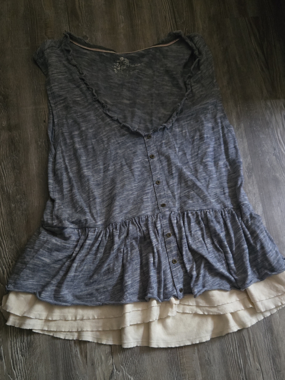 Pilcro and the Letterpress Blue and Cream Layered Ruffle Tank